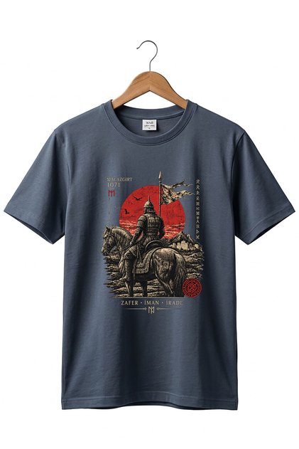 Malazgirt 1071 Seljuk Horse Warrior Victory Faith Will Turkish History Printed 100% Cotton Crew Neck Basic Tshirt