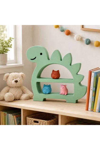 Dinozor Figürlü Çocuk Kitaplığı Çocuk Odası Dekoratif Kitap Rafı Oyuncak Rafı