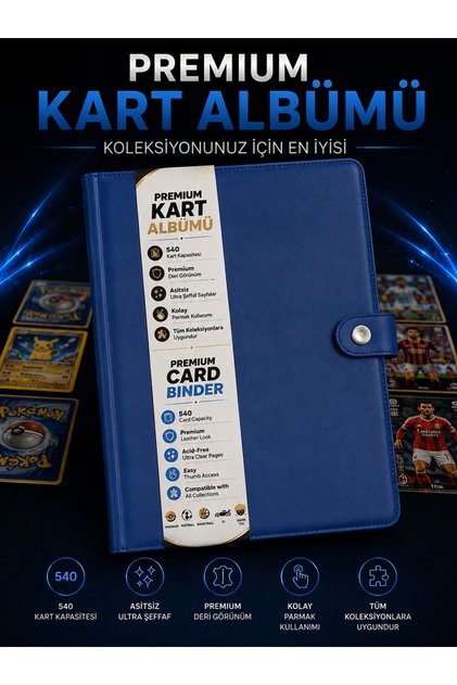 Premium Deri Görünümlü Kart Albümü 540 'lı 9 Cepli 30 Sayfa ( Pokemon Binder, Anime TCG, One Piece, Futbol, F1 Kartlara Uygunluk )
