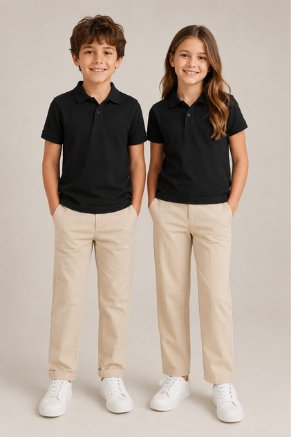 Children's Unisex 2-Pack Polo Collar Short Sleeve School T-Shirt 100% Cotton 2-14 Years