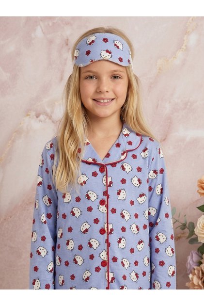 Girl's Cotton Character Patterned Long Sleeve Pajama Set + Eye Patch