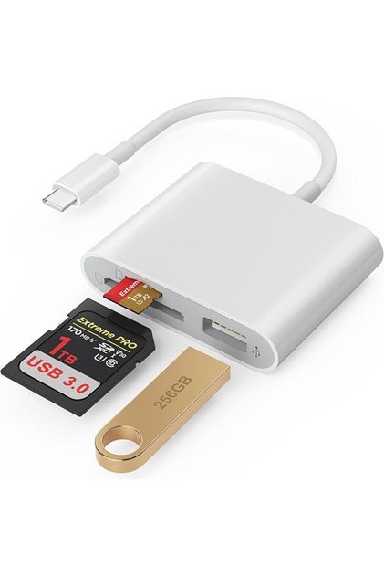 قارئ بطاقة SD USB C مع منفذ USB 3.0، قارئ بطاقة SD 3 في 1 USB C ثاندربولت الى MicroSD TF محول USB قا