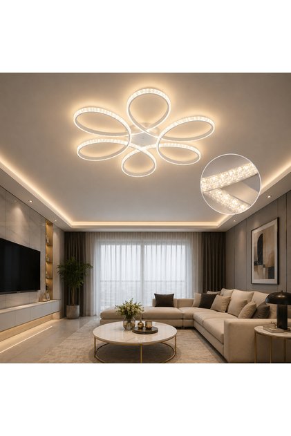 Papatya Beyaz 3 Renk Kumandalı Luxelle Ultra Süper Ledli Plafonyer Avize