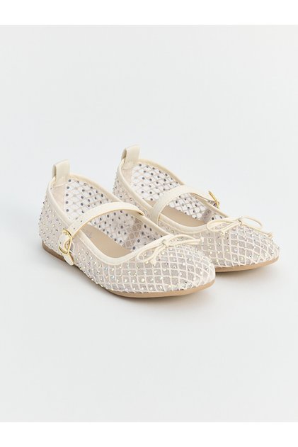 Lcw Steps Stone Embroidered Girls' Ballerinas with Buckle Strap