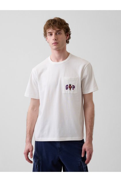 Erkek Beyaz Relaxed Branan Bear Logo T-Shirt