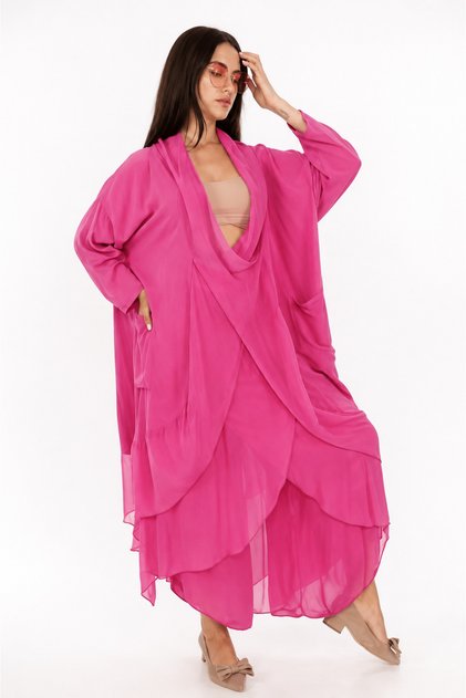Italyan Ipek Detaylı Oversize Sonsuzluk Kaftan Bluz- Asimetrik Pantolon Takım