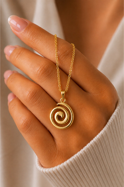 Unisex Sarmal Girdap Spiral Vortex Gold Kolye