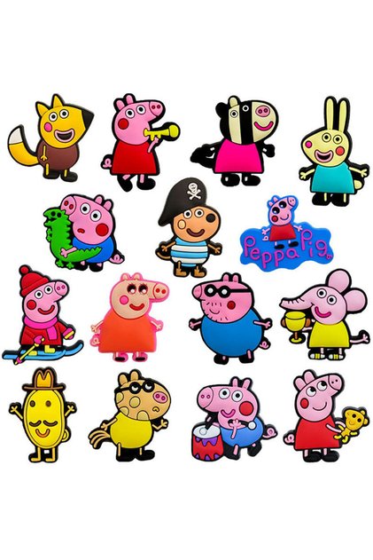 Hasbro 15pcs 15PCS Peppa Pig Shoe Buckle Set Anime PVC Flower Decorations Detachable Party Festival
