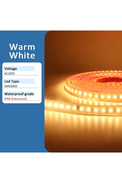 1M Come with 2 Wire Warm White AC 220V LED Strip Light Waterproof SMD 2835 120LEDs/m 1M 5M 10M 20M 3