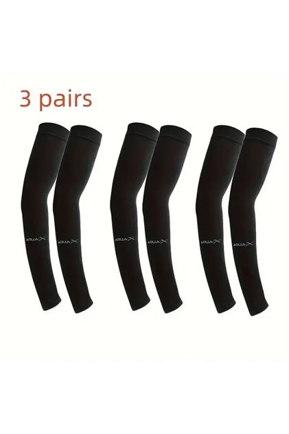 One Size 3 Pairs black 3 Pairs Cooling Breathable Arm Sleeves Anti‑UV Sun Protection Covers For Men