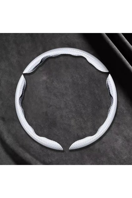 3PCS White 2/3PCS Laser Carbon Fiber Silicone Car Steering Wheel Cover 1K Micro Fiber Leather PVC Wh
