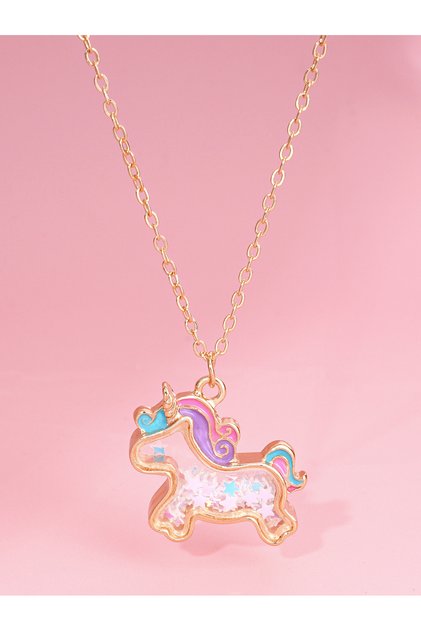 QT055-4 Cartoon Animal Unicorn Colorful Star Sequins Shaker Pendent Necklace for Girls Kids Birthday