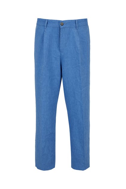 Straight Wide Leg Pleated Side Pocket 100% Linen Trousers