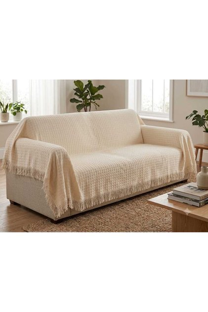 Kızılcabölük Cotton Fine Woven Natural Tassel Sofa, Armchair, Sofa, Corner Set Protection Cover