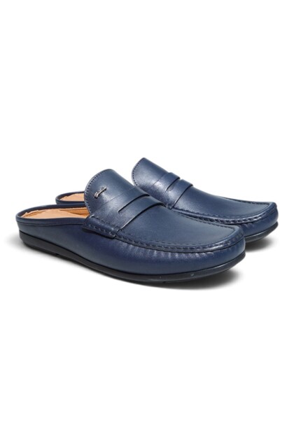 Dark Blue Milano Dark Blue Color Laceless Genuine Leather Half Shoes
