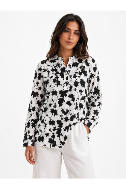Linen Blouse-Printed Linen Blouse-Half-Patch Dalmatian Pattern Mother Blouse-1540