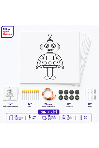 Eding LightCircuit AntenBot Robot Kağıt Devre Eğitim Kiti ve Sınıf Paketi - Paper Circuits Education Kit & Classroom Pack