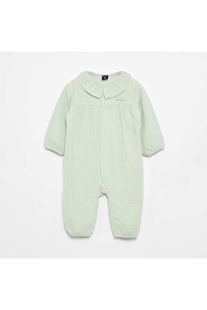 Footless Sleepsuit With Decorative Collar Green