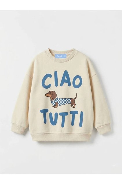 Laciel Paris Çocuk Sweatshirt Bej Sosis Köpek Desenli
