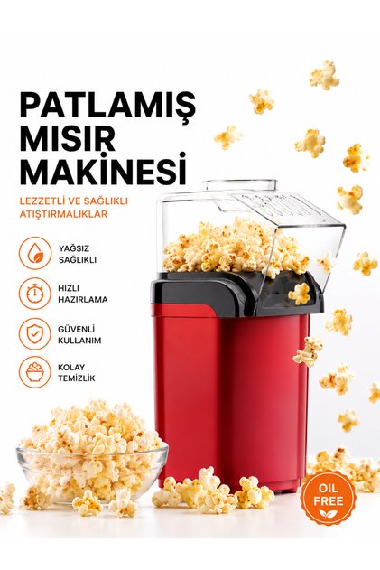 Elektrikli Mısır Patlatma Makinesi - 16 Bardak Kapasite,Yağsız Popcorn Teknolojisi,Temizleme Derdi Yok