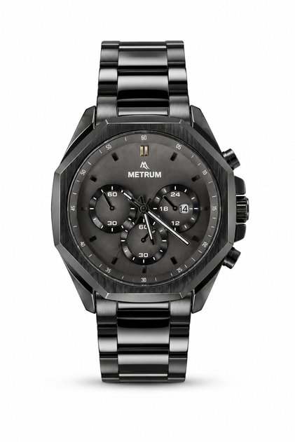 MTR301046 Erkek Kol Saati Gun Black Erkek Saat - Full PVD Siyah Sekizgen Bezel Gun Metal Füme Tachymeter Krono Görünümlü Blackout