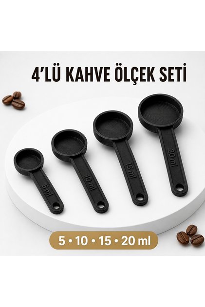 4’lü Siyah Kahve Ölçek Seti 5-10-15-20 ml – Kahve ve Mutfak İçin Ölçü Kaşığı