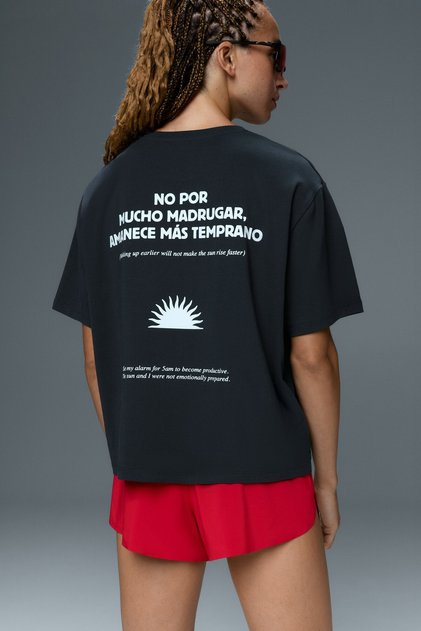 Boxy short-sleeved cotton blend printed T-shirt