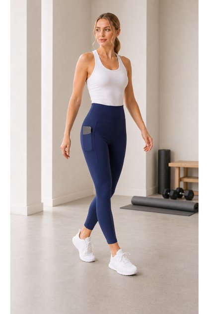 Women's High Waist Gathering Leggings with Side Pockets Sports Leggings Fitness Yoga Casual Stretch Leggings