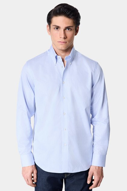 Regular Fit Mavi Çizgili Tencel Gömlek
