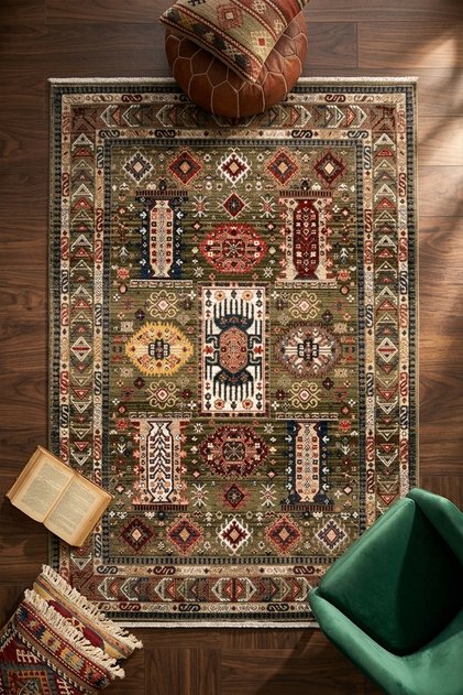 Afgan Uşak Otantik Vintage Desenli Premium Salon Halısı | El Dokuması Hissi | Degrade İplik | Pamuk Taban