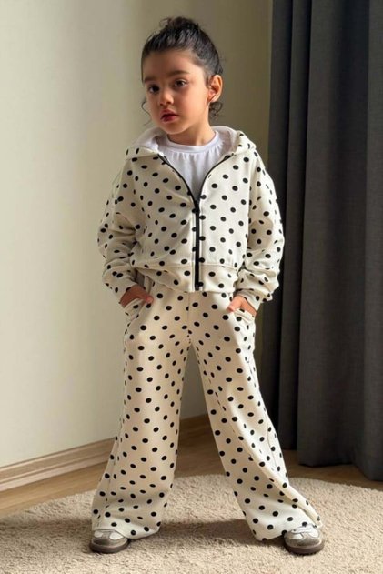 Girl's Polka Dot Hooded Tracksuit Set