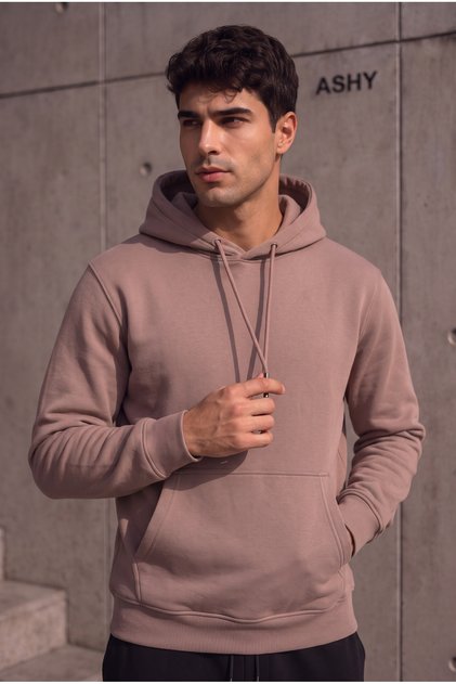 3 İP Kahverengi Kanguru Cepli Kapüşonlu Sweatshirt – Erkek Kışlık Oversize Rahat Kalıp