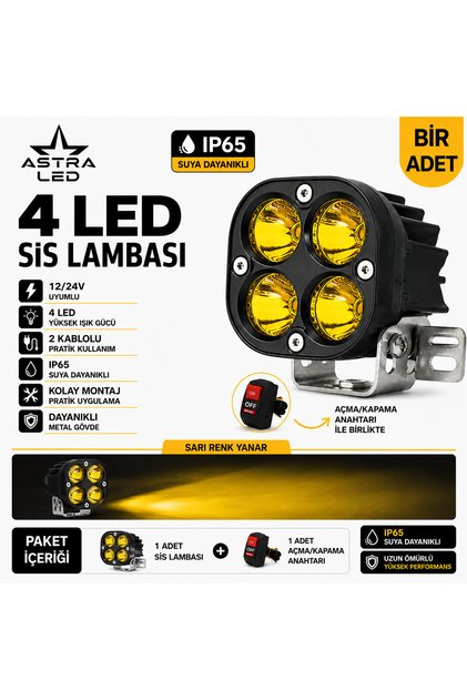 1 Adet Açma Kapama Anahtarlı Off Road Arazi Aracı ve Motosiklet Uyumlu 3 inç Amber Sarı Renk Çalışma Ve Sis Lambası