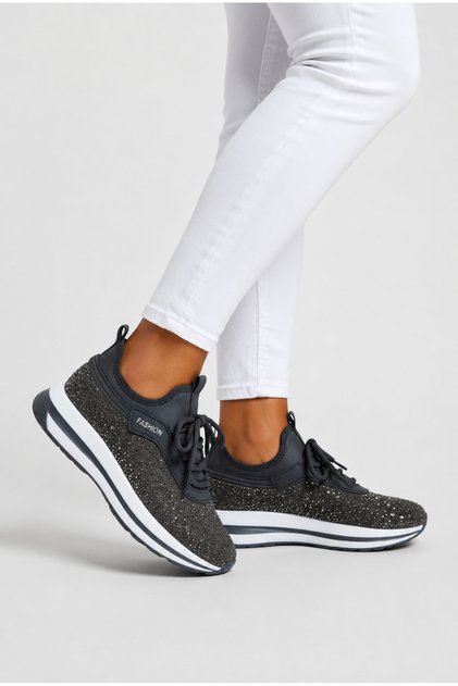 Kadın Kristal Taş Detaylı Yüksek Tabanlı Yürüyüş Ayakkabısı Sneaker