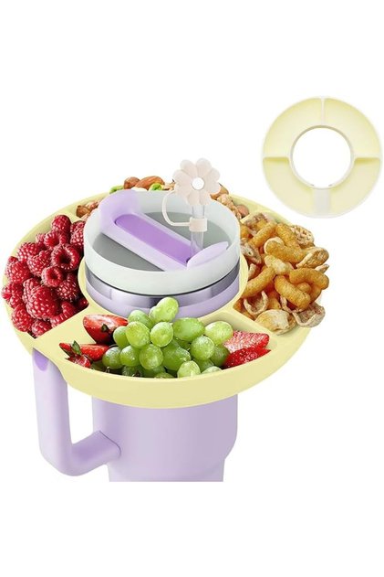 Hasthib 4-Compartment Snack Tray for Stanley Cup (40oz) Safe Silicone Snack Bowl