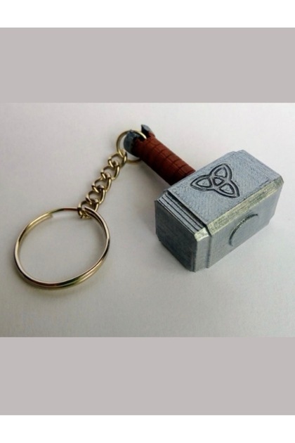 Thor Hammer Mjölnir Keychain – 3D Printed Metallic Look Decorative Keychain