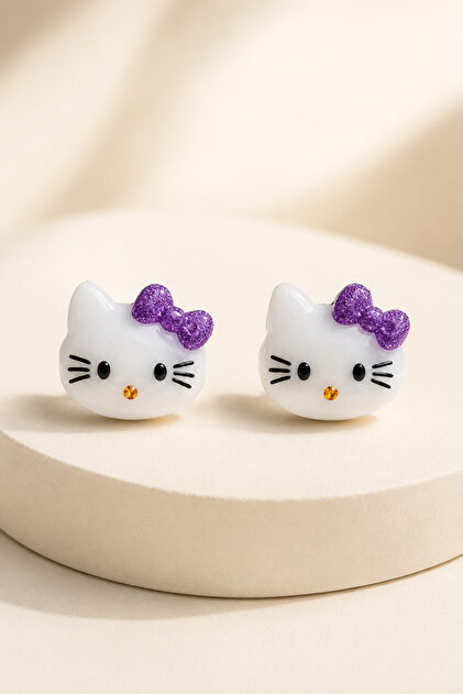 Children's Magnetic Earrings, Multi-Colored Bowknot, White Cat Figure, No Hole Earrings, 1 Pair