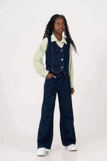 Girl's Street Wear Relaxed Fit Buttoned Denim Vest 3301