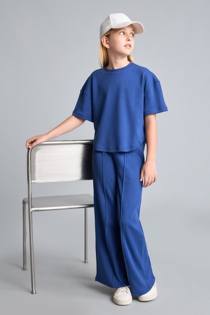 100% Cotton 2-Piece Short Sleeve Indigo Set for Girls I0592A826Au