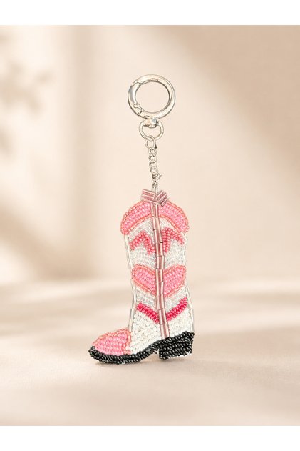 Bead Embellished Pink Cowboy Boot Bag Charm