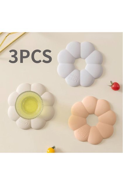 Silicone Trivet Set 3 PCS, 16cm Non‑Slip Heat‑Resistant Hot Pot Pad, Heat‑Resistant Table Protector for Kitchen,PINK, BEIGE, GRAY