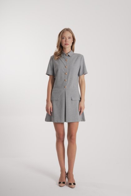 Women's Buttoned Pleated Detail Dress