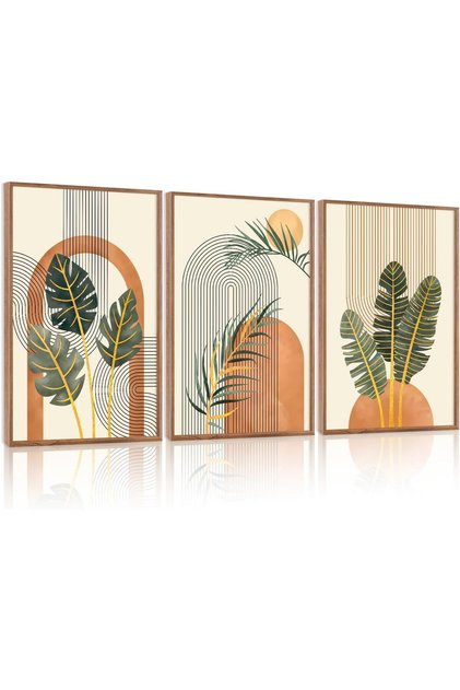 Signtouch Tropical Botanical Geometric Wall Art 3-Piece Wooden Frame 40x60 cm