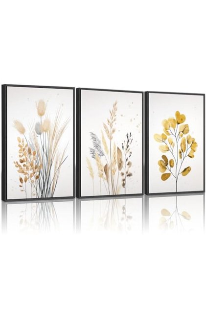 Signtouch Surfboard Beach Palm Tree Ocean Wall Art Set of 3 Outer Frame 50x70 cm
