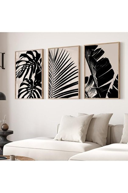 Signtouch Black White Tropical Botanical Wall Art 3-Piece Wooden Frame 40x60 cm
