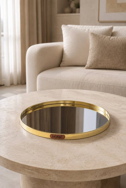25 cm Round Mirrored Decorative Tray – Presentation Tray with Gold & Silver Color Options