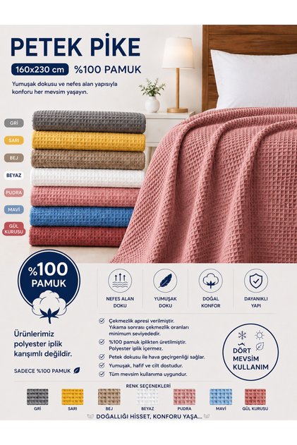Petek Pike 100% Cotton Single Size 160X230 cm – Soft, Breathable, All-Season Use