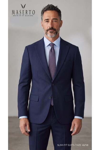 Erkek Lacivert Çizgili Slim Fit Takım Elbise