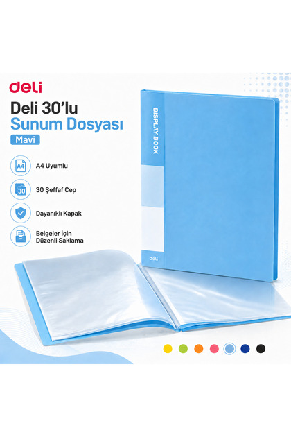A4 30'lu Sunum Dosyası 30 Şeffaf Cepli Display Book Evrak Belge ve Proje Dosyası