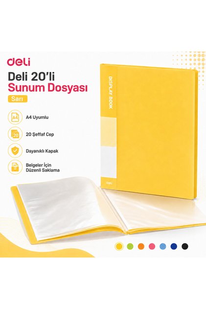 A4 20'li Sunum Dosyası 20 Şeffaf Cepli Display Book Evrak ve Belge Dosyası